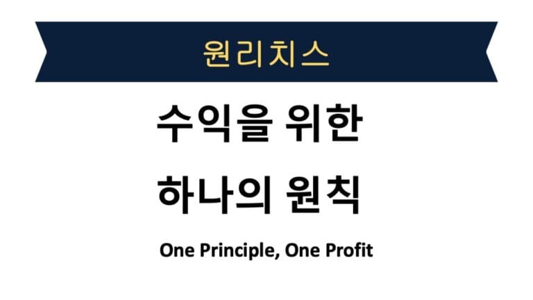 원리치스, "수익을 위한 하나의 원칙"이라는 슬로건이 적혀 있다 One Principle, One Profit, slogan